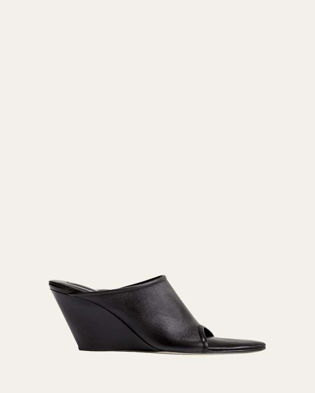 Stretch Leather Wedge Slide Sandals
